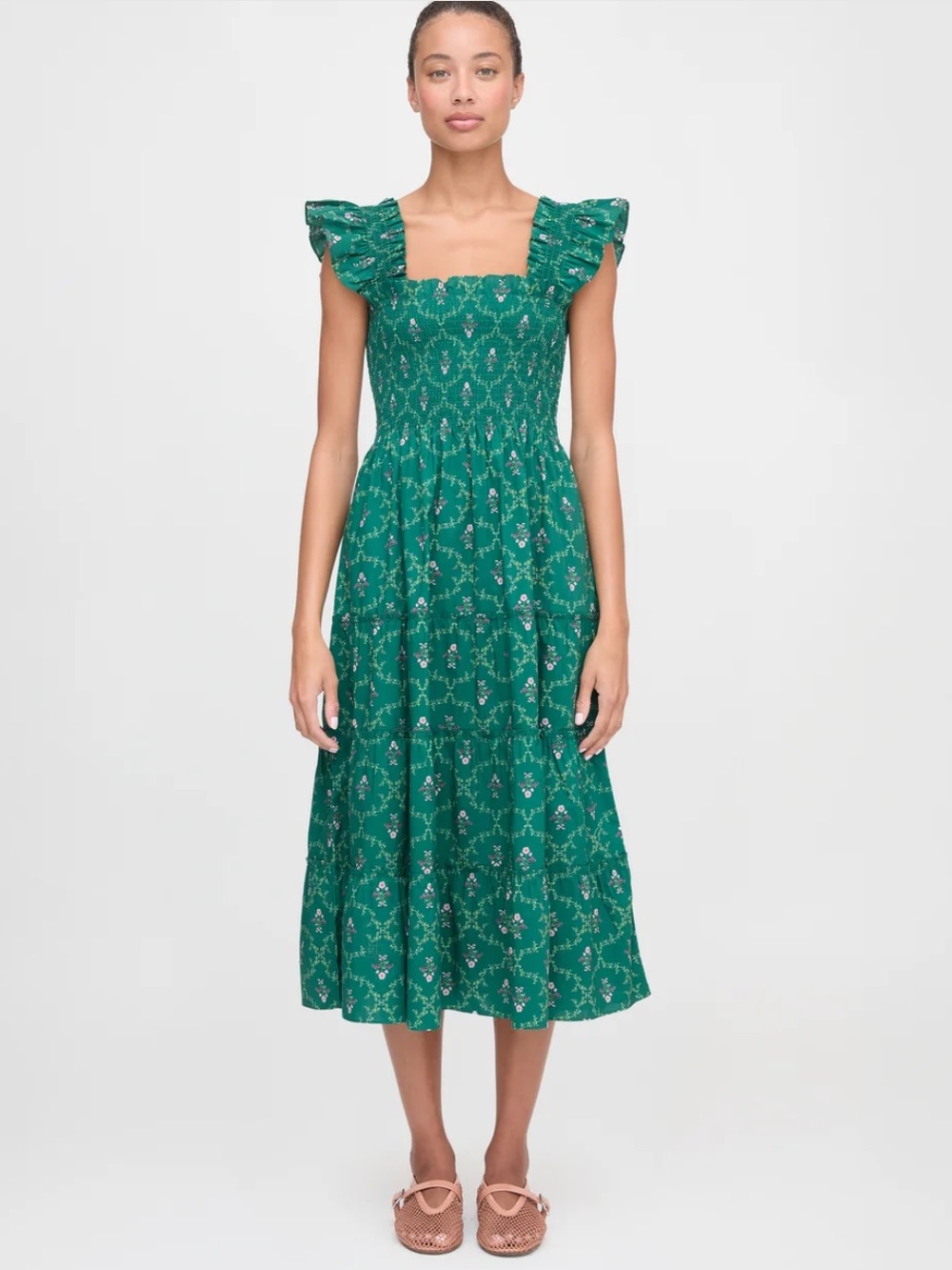 Hill House Ellie Nap Dress In Emerald Trellis Cotton Dress Size Medium